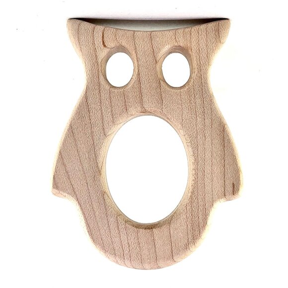 Wooden Owl Animal Teether Teething Ring Natural Untreated Beech Wood - Picture 1 of 6